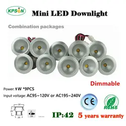 1 W LED лампы для кабинета 60D/120D Spotlight 25 мм вырез потолочный светильник с AC85-277V затемнения водитель DIY освещение 9 шт./компл