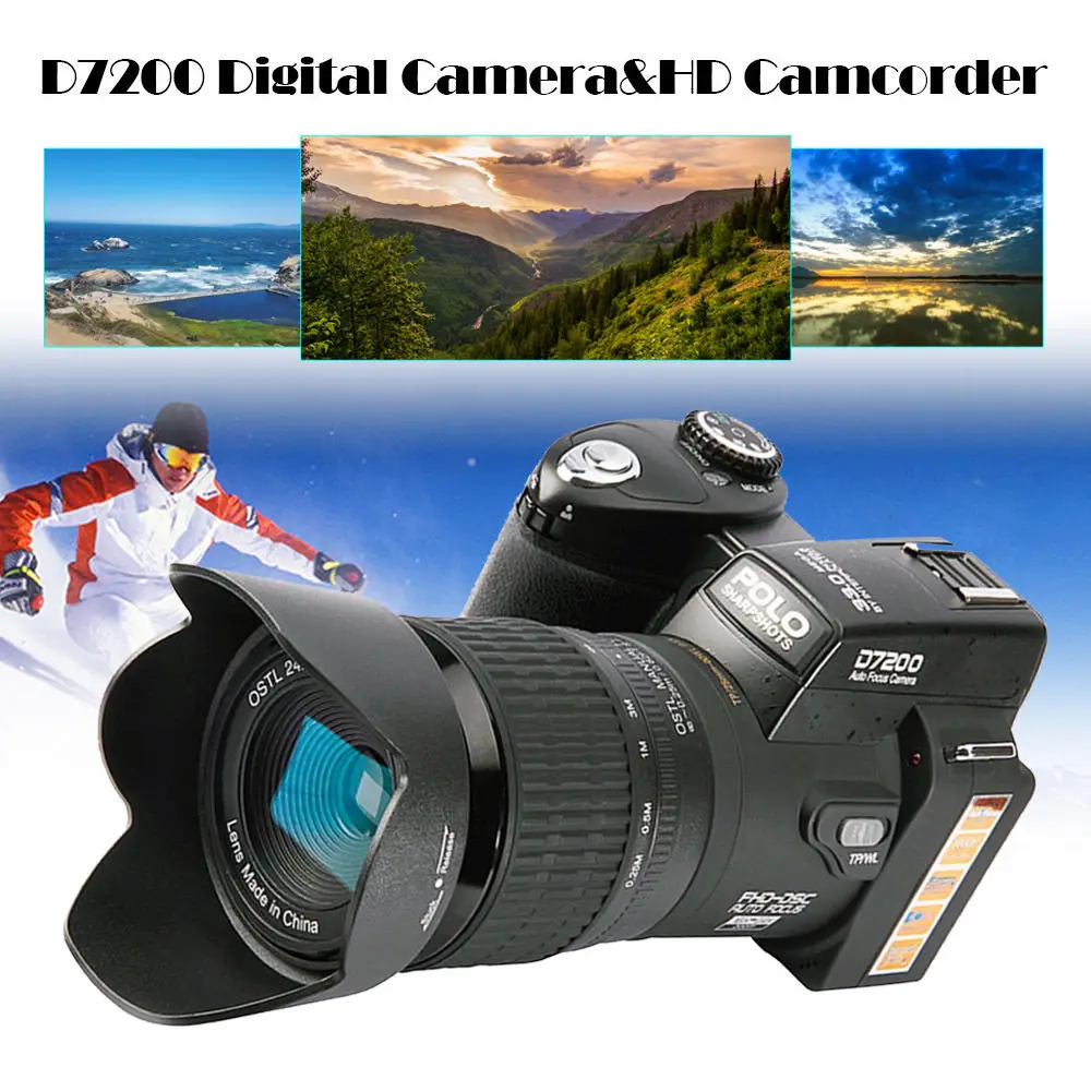 POLO D7200 Digital Camera 33MP Auto Focus Professional SLR HD Video Camera 24X+Telephoto Lens Wide Angle Lens LED Fill Light+Bag camera : image POLO D7200 Digital Camera 33MP Auto Focus Professional SLR HD Video Camera 24X+Telephoto Lens Wide Angle Lens LED Fill Light+Bag camera