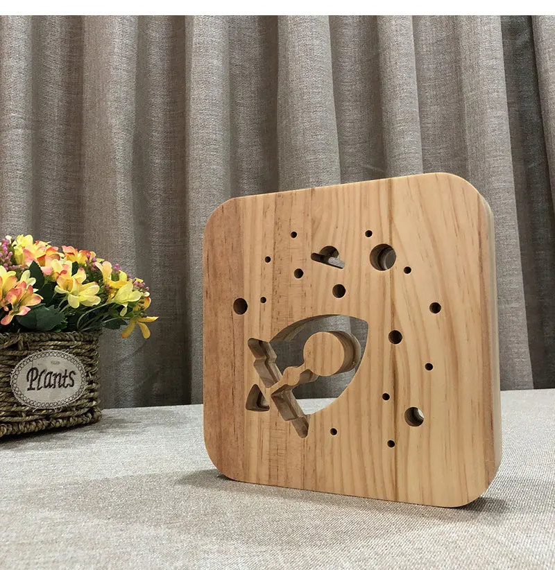 Creative Wooden Night Light 3D Rocket Shadow Nightlight USB Desk Table Lamp Bedside Lamp For Baby Kids Gift Wood Decorative Lighting (2)