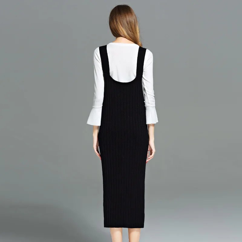 2017 жилет свитер платье длинный стиль женский размера плюс черный пуловер