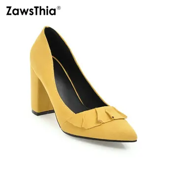 

ZawsThia Summer Autumn Spring Women Shoes Block High Heels Classic Office Pumps Yellow Mint Green Female Stilettos Work Shoes