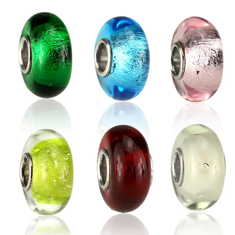 

High Quality Round Lampwork European Silver Plated Murano Glass Beads Charms for DIY Pandora Style Bracelet Jewelry Making