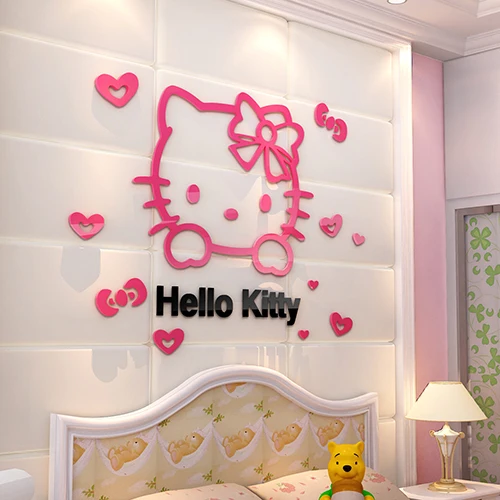 50*30 см 3D hello kitty Cat DIY настенные наклейки для детской комнаты спальни акриловые очаровательные Переводные картинки плакат домашний декор