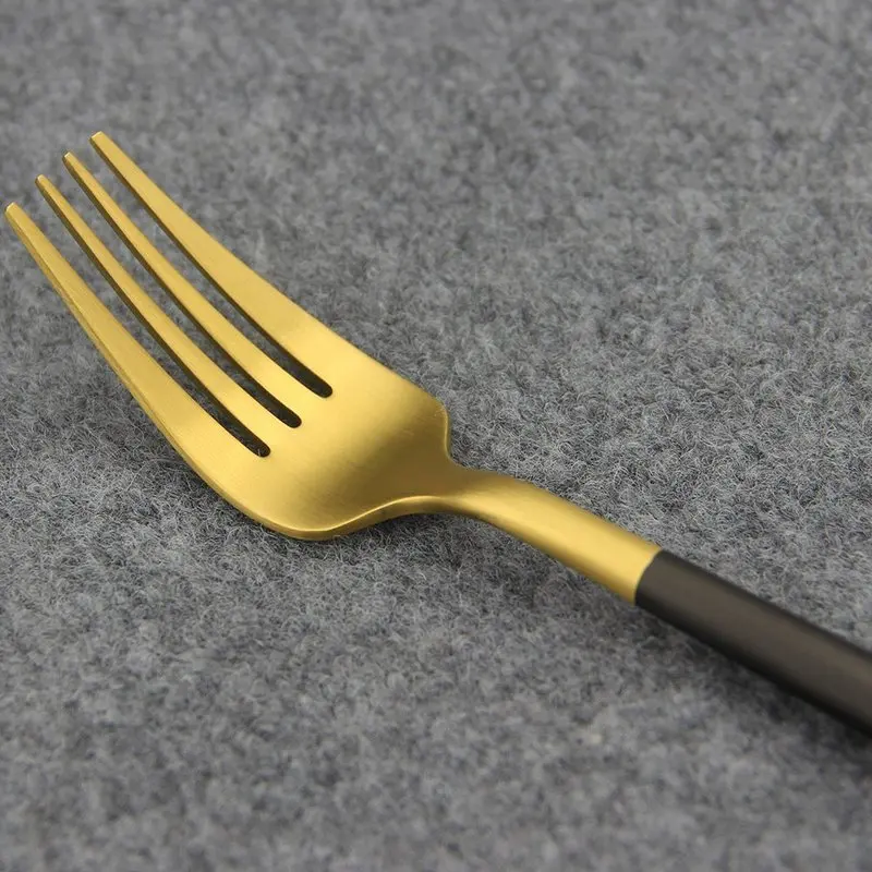 Luxurious 4 Piece Matte Black Handle and Gold Stainless Steel Flatware Sets, Include Knife Fork Spoon