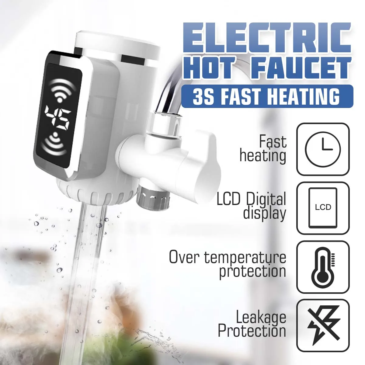 

Electric Hot Water Faucet Kitchen Instantaneous Water Heater LCD Display Cold Heating Faucet Tankless Flow Water Heater Tap