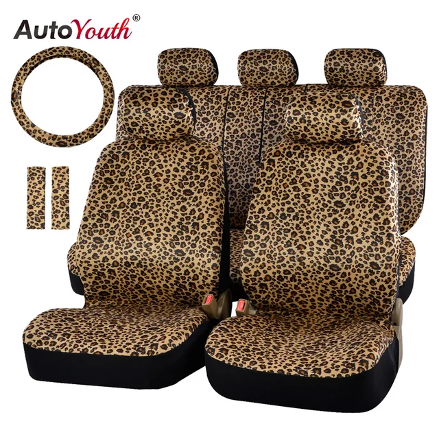 AUTOYOUTH Luxury Leopard Print Car Seat Cover Universal Fit Seat Belt