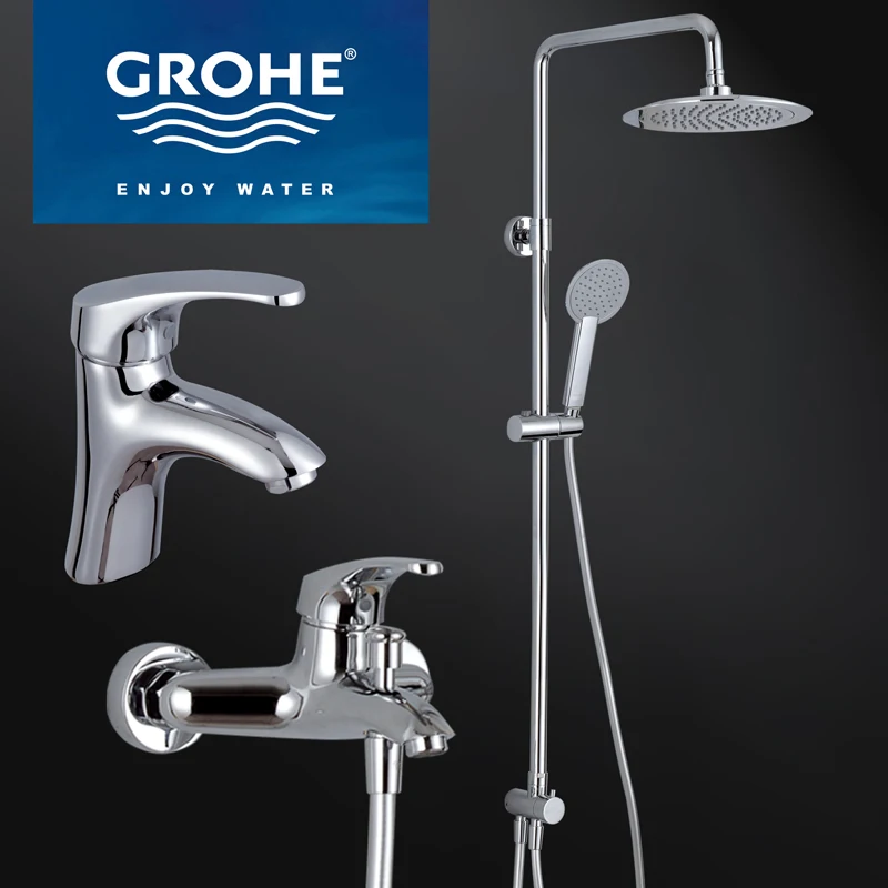 Modern Grohe Chrome Finish Brass Bathroom Rain Shower Set Faucet ABS Shower Head W ABS Hand