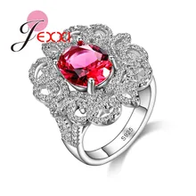 JEXXI Hot Fashion Elegant Red Oval CZ Rings For Women 2016 Brand Luxury Wedding Engagement Ring Female Bijoux Femme