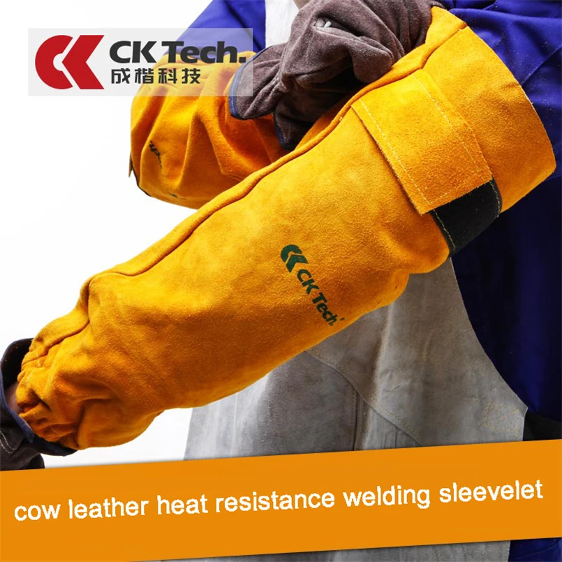 

CK Tech. Full Cowhide Welding Sleeves Leather Heat Resistant Elastic Cuff Safety Work Spark Resistant Protection Arm Guard 48cm