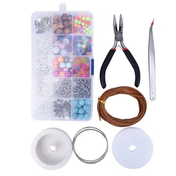 

Large Jewelry Making Kit Silver Beads Findings Threads Starter Tool Pliers Set