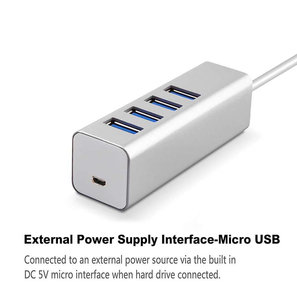 Ультратонкий портативный 4 порта алюминиевый USB 3,0 концентратор данных с микро USB порт питания Для iMac MacBook Pro/Air Mac Pro/Mini XPS Ноутбук