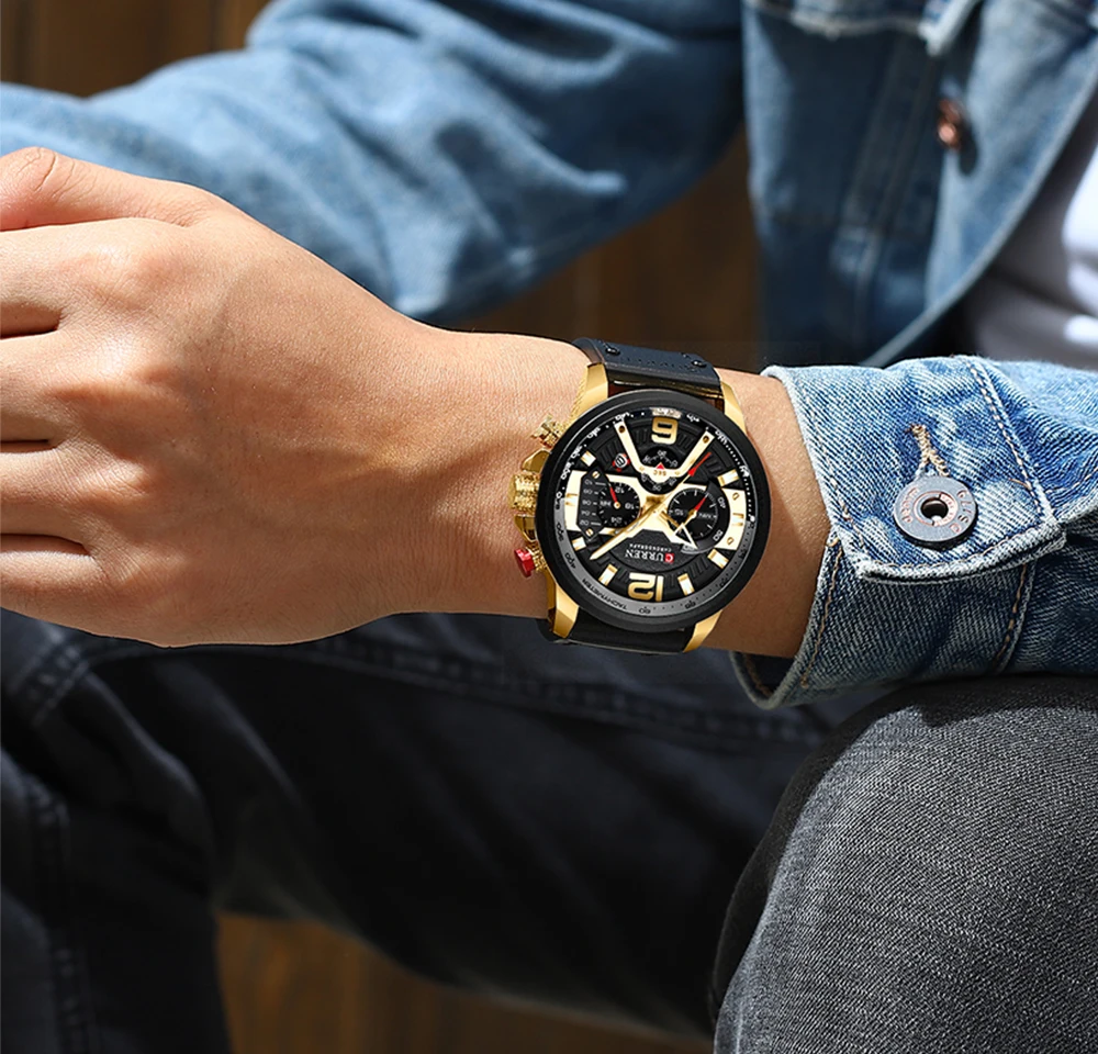 Curren Mens Watches Top Brand Luxury Leather Sports Watch Men Fashion Chronograph Quartz Man Clock-4
