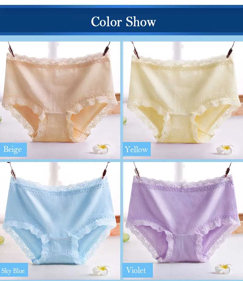 4pcs Plus Size XXL Women Confort Cotton Underwear Seamless Sexy Lace Panties Briefs for Women Underpants Lingerie Knickers 03