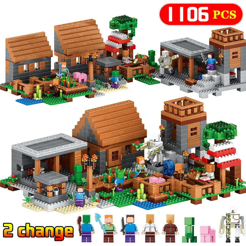 

Upgrade My World Series Building Block Compatible Legoinglys Minecrafted My Village Bricks Zombie Figures DIY Enlighten Toys
