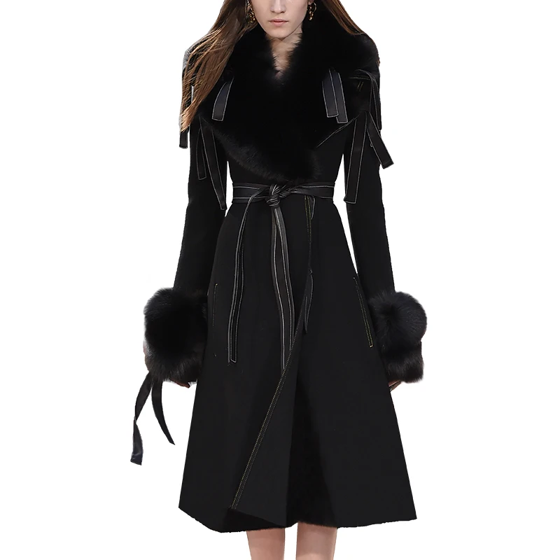 

Suede Jacket Korean Elegant Autumn Winter Coat Women Clothes 2018 Fox Fur Collar Black Slim Long Coats Casaco Feminino ZT797