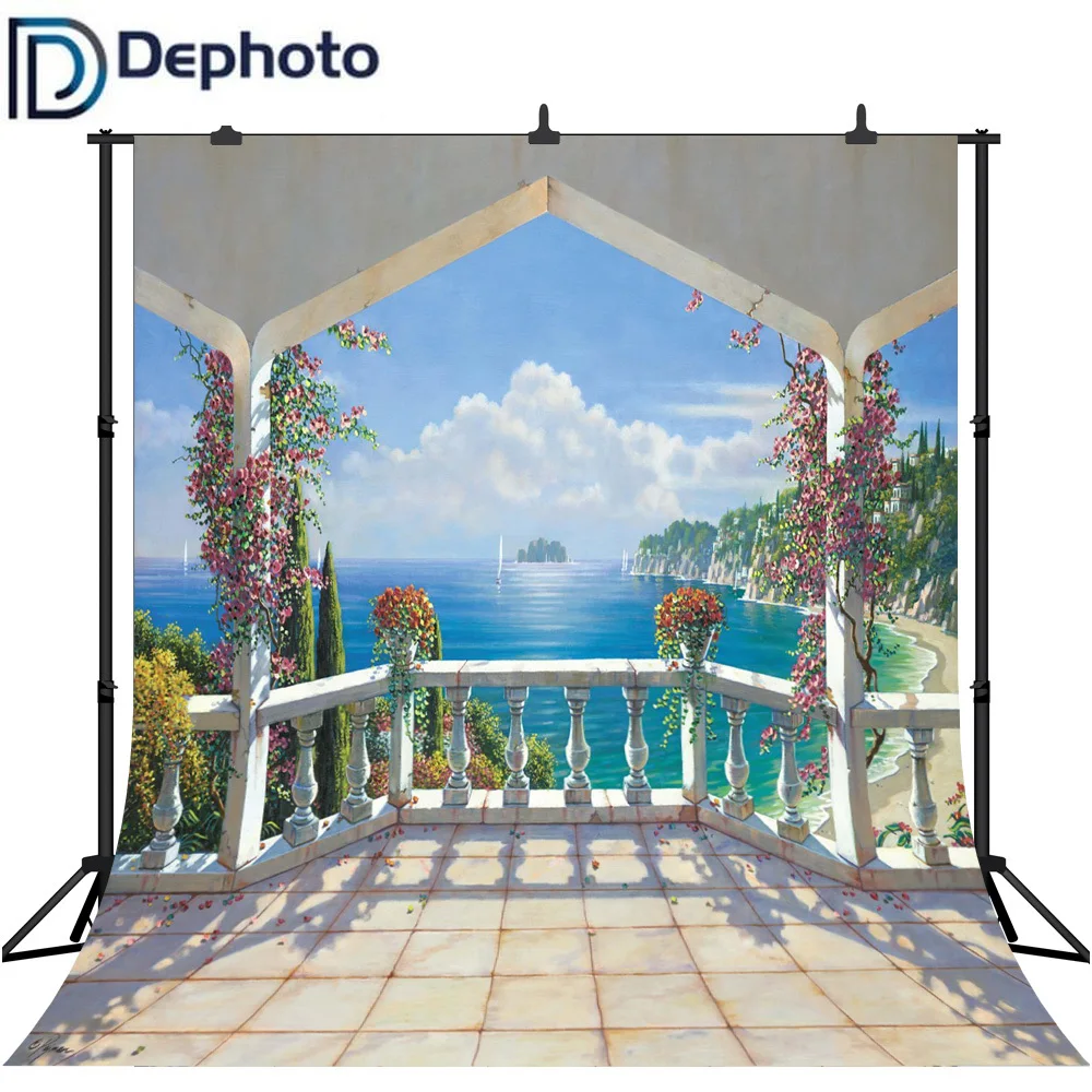 

Dephoto Seaside Palace Pavilion Garden Landscape Photography Backgrounds For Photo Studio wedding Custom Photo Backdrops Props