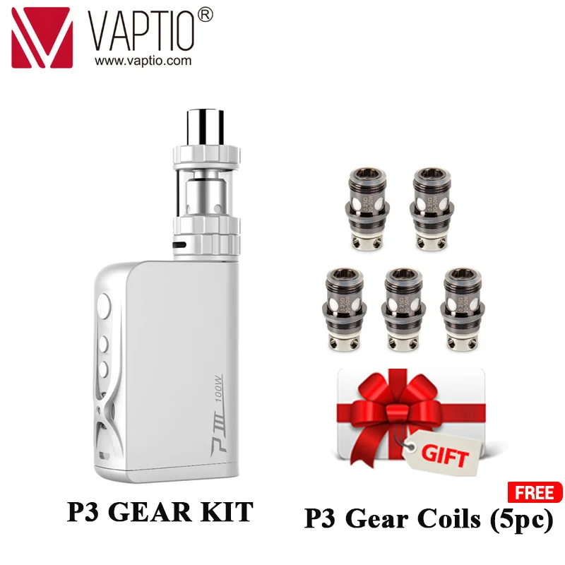 

gift coils 3000mAh Vape Mod Original Vaptio P3 GEAR KIT with 100W Built-in battery Electront ic Cigarette ki& 2.0ml atomizer