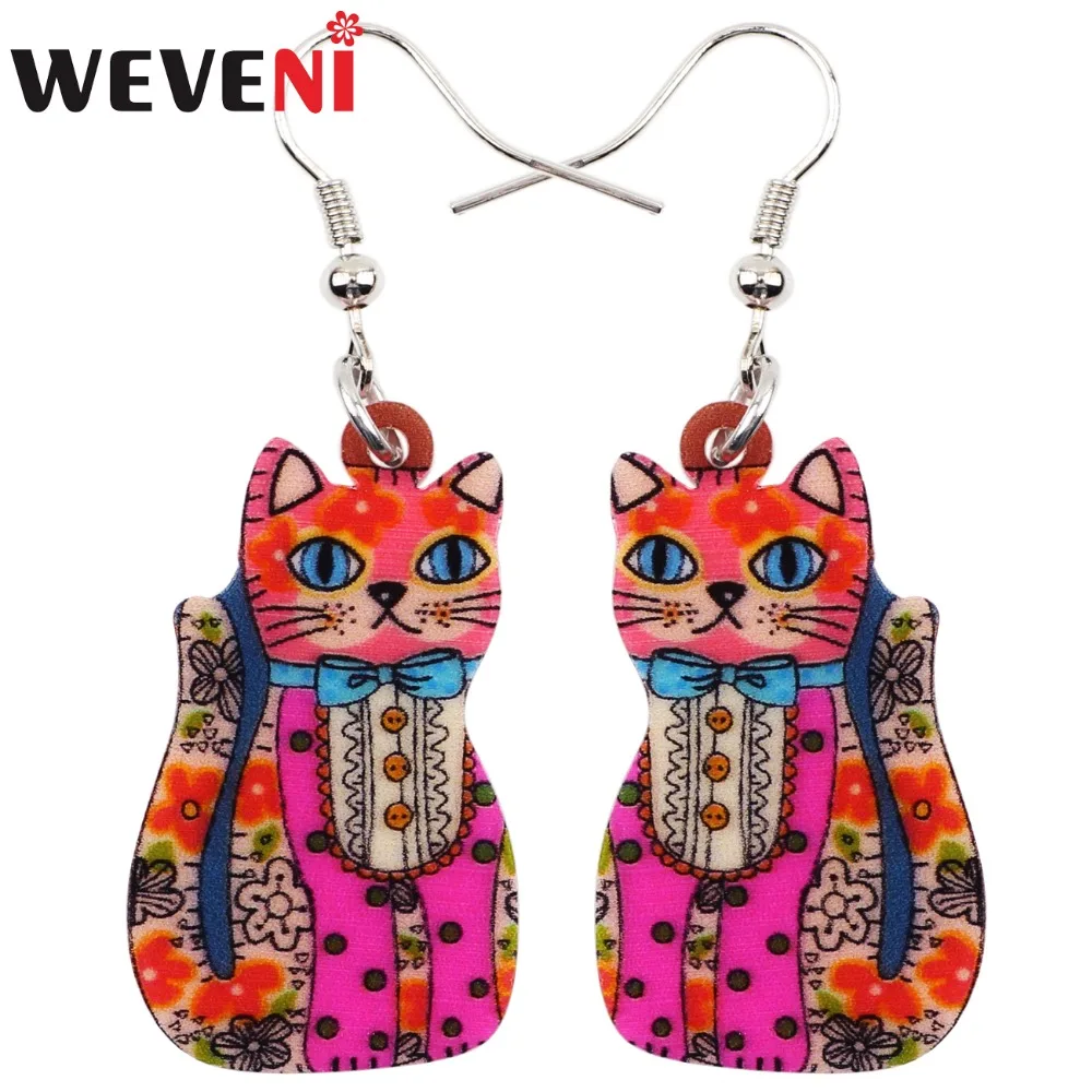 

WEVENI Trendy Cute Long News Acrylic Drop Dangle Anime Lucky Cat Earrings Unique Bijoux Trendy Jewelry For Girls Women Teen Gift