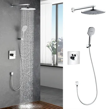 Cheap Wall Bathroom Shower Faucet Brass Set In-wall Rainfall Shower Mixer Tap Chrome Bathtub Faucet Waterfall Bath Shower
