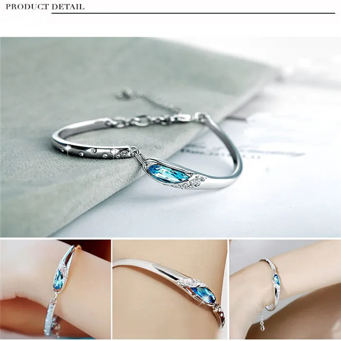 

Fashion Jewelry Women`s Silver Plated Crystal Chain Bangle Cuff Charm Bracelets