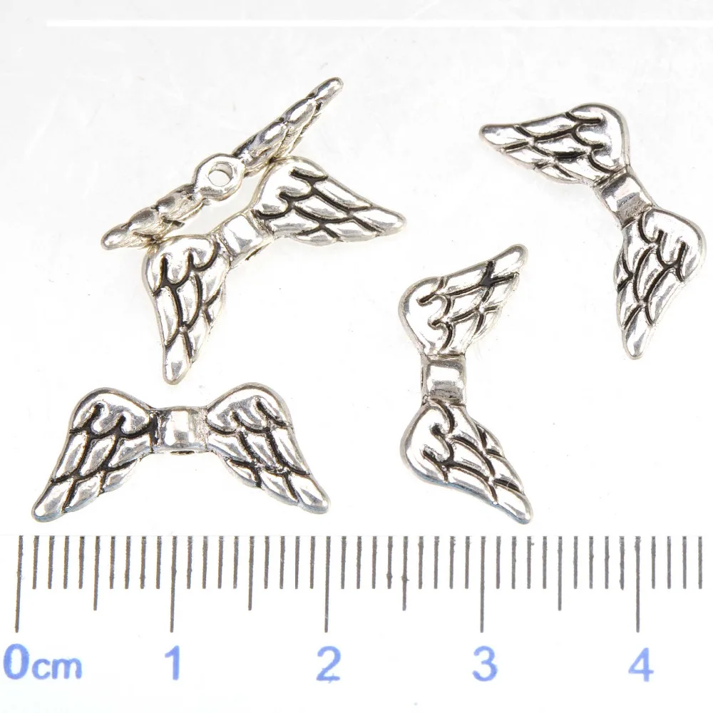 

DIY Angel Wings Spacer Beads Charms Bracelets Dangle Suspension Feather Double Silver Tone Metal Jewelry Findings 8*18*2mm 70pcs
