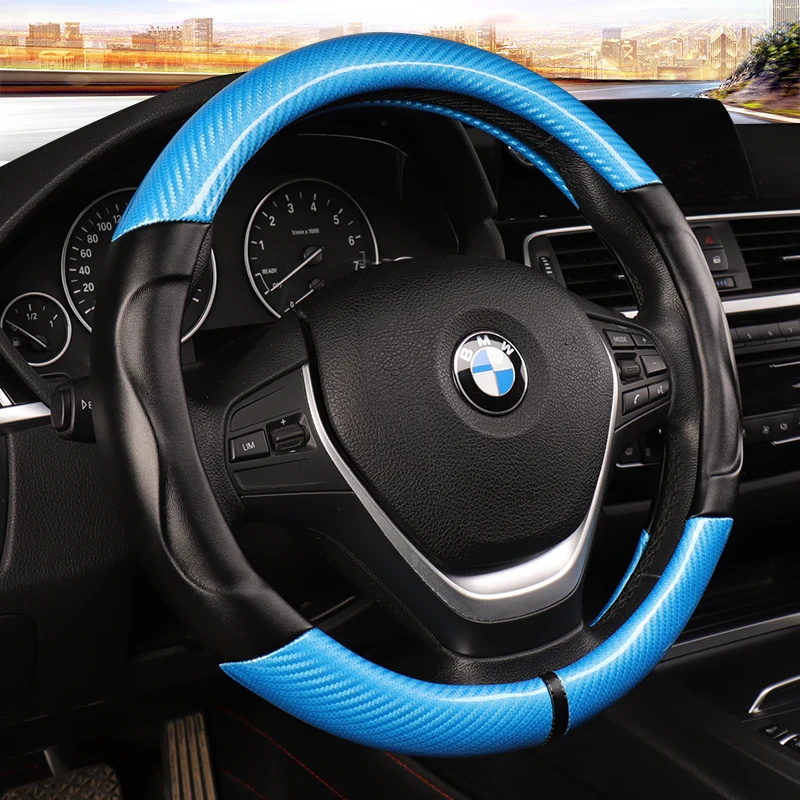 Углеродного волокна спортивные натуральная кожа чехол рулевого колеса автомобиля Размеры M 38 см для BMW X1 X3 X5 X6 E36 E39 E46 E30 E60 E90 E92