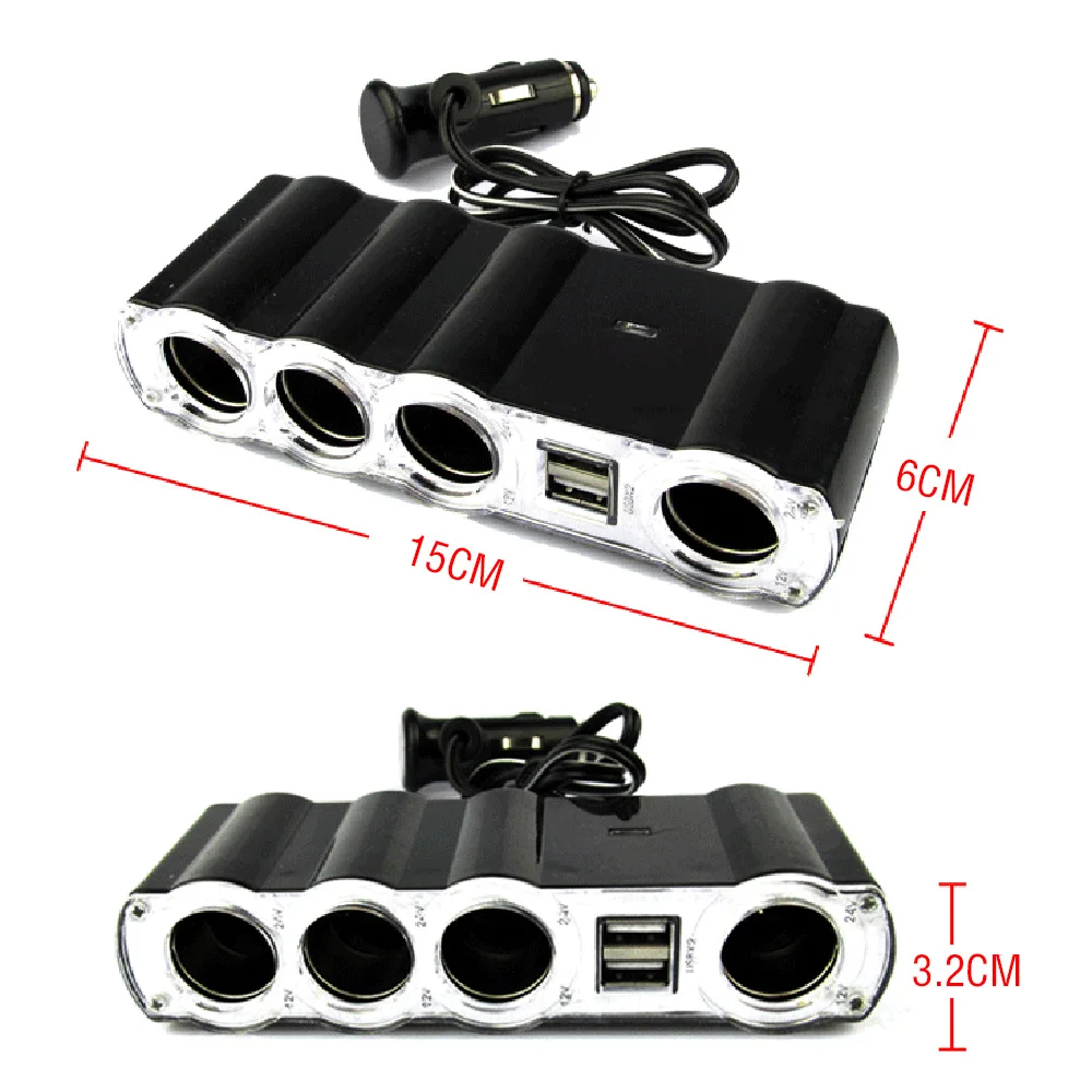 4 полосная розетка для автомобильного прикуривателя разветвитель с 2 usb портами