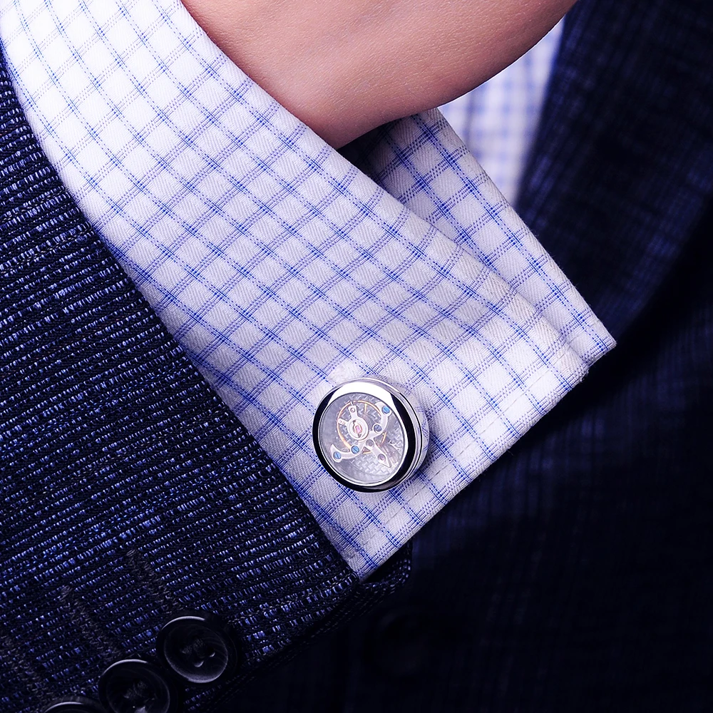 Mancuerna de la camisa de la joyería de kflk para el mens reloj mecánico movimiento cuff Link alta calidad tourbillon envío gratis - 6