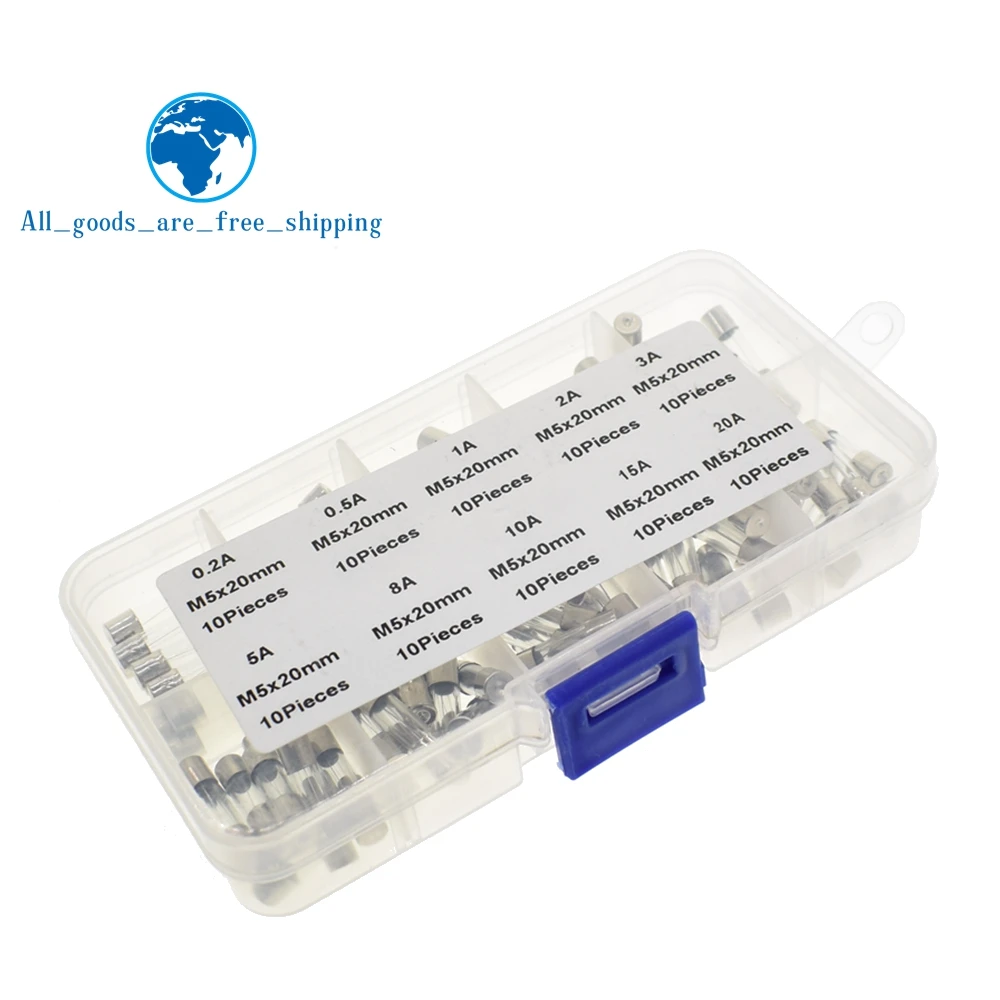

TZT 5*20 Fast Quick Blow Glass Tube Assortment Kit, 5x20MM, 0.2A,0.5A 1A 2A 3A 5A 8A 10A 15A 20A/250V+ Box