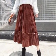 Бархатная Высокая талия Женская Макси юбка плиссированная с рюшами Офисная Женская длинная юбка Весна Осень элегантная одежда женская
