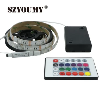 

SZYOUMY 1M 30LEDs 2M 60Leds Battery 5050 LED Strip IP65 Waterproof Flexible SMD5050 RGB Strip Lighting + 24Keys IR Remote