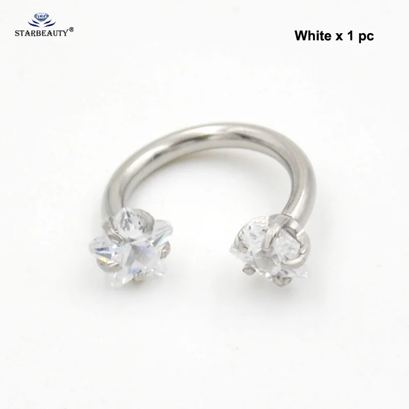 Starbeauty 1 шт. 1,2x8 мм белая кристаллическая звезда кольцо для носа Спираль пирсинг для пупка пирсинг Ноздря серьги для ушного хряща пирсинг ювелирные изделия