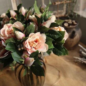 

1 Bouquet 5pcs Vintage Gardenia Magnolia Artificial flower Silk Flower Wedding Flower Arrangement Home Decorative 4 Colours