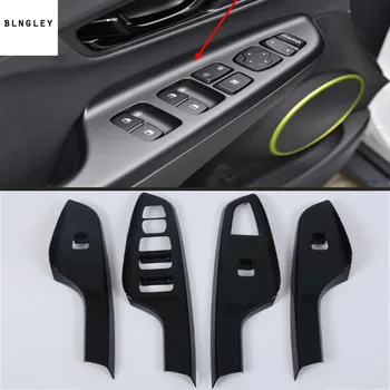 

4pcs/lot ABS carbon fiber grain car window lift panel decoration cover for 2017-2018 Hyundai KONA car accessories