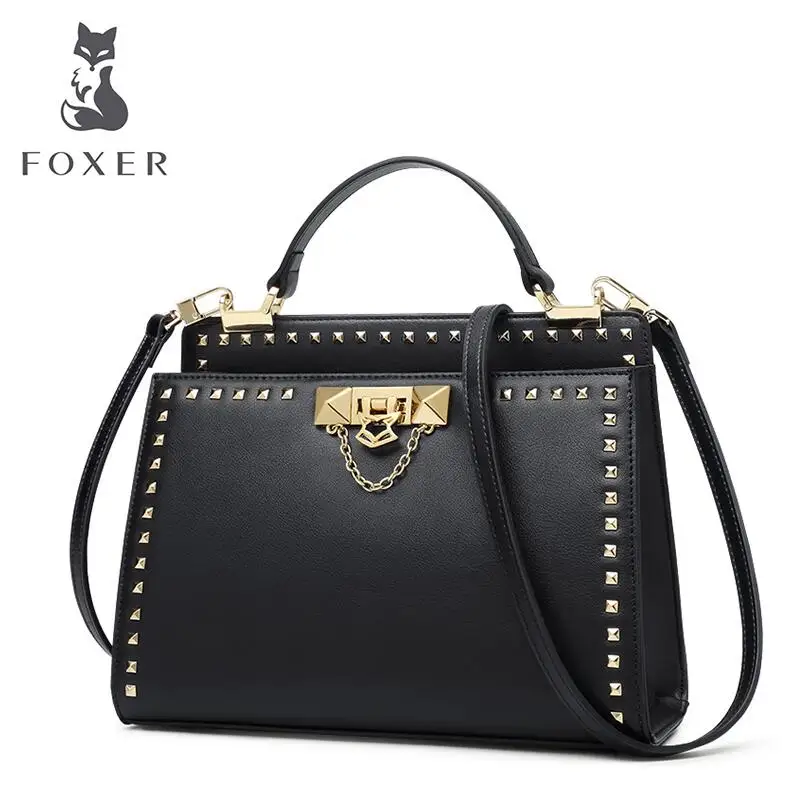 

FOXER high quality fashion luxury brand fashion rivet handbags handbags leather bag fashion shoulder Messenger bag 2018