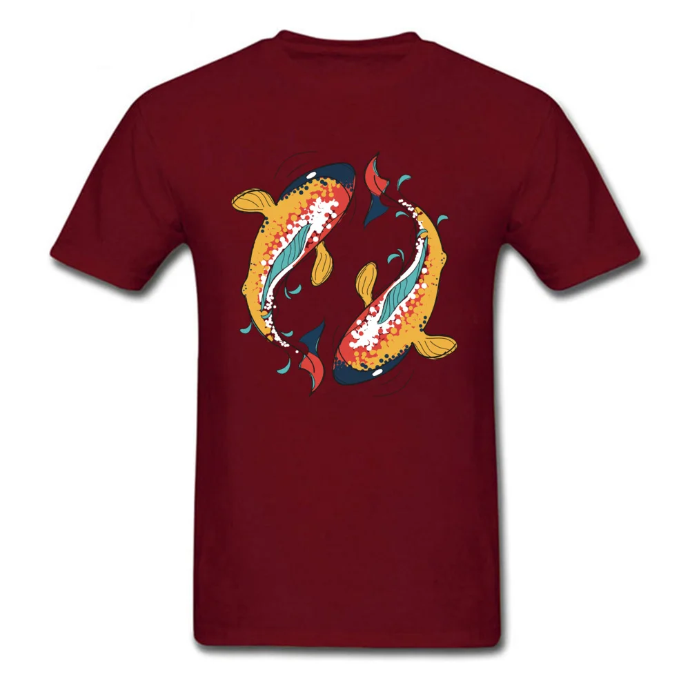 Crazy All Cotton Personalized Tops Shirts Latest Short Sleeve Mens T-Shirt Printed Labor Day Tee-Shirt Round Collar yoga dancing ying yang koi fish maroon