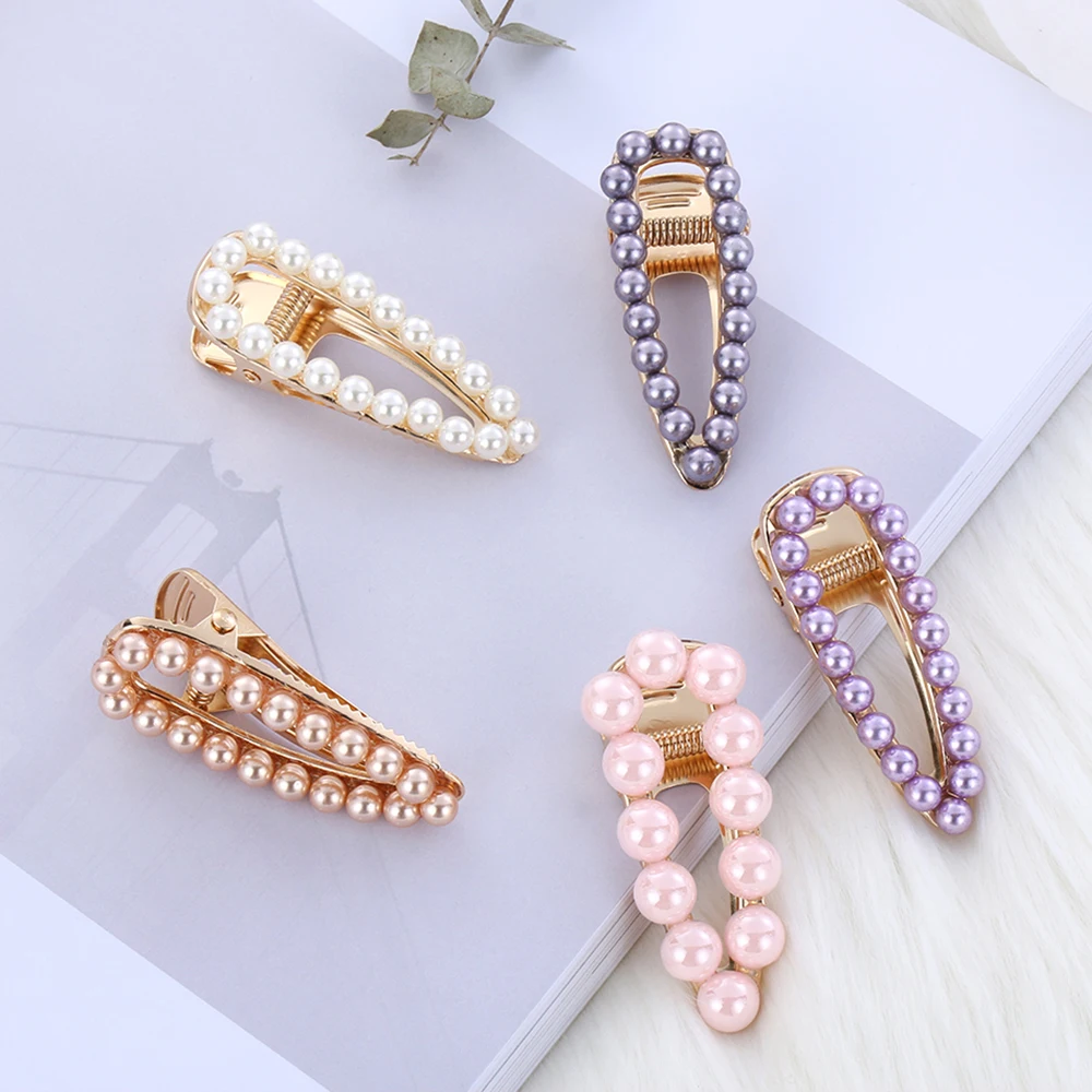 

Fashion Korean Style Pearl Colorful Beads Hair Clip for Women Girls Metal Hairpins Barrettes Hairgrip Hair Styling Accessories