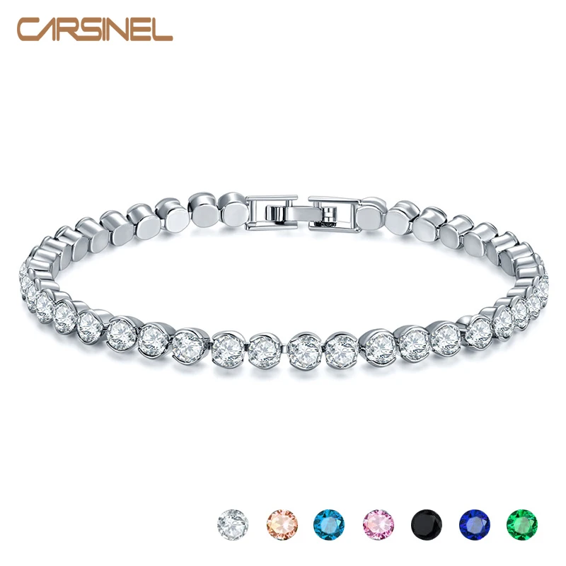 

New Women Fashion Silver color Bracelets Luxury Round Cubic Zirconia Bracelet for Women Wedding Jewelry Gift BR0129