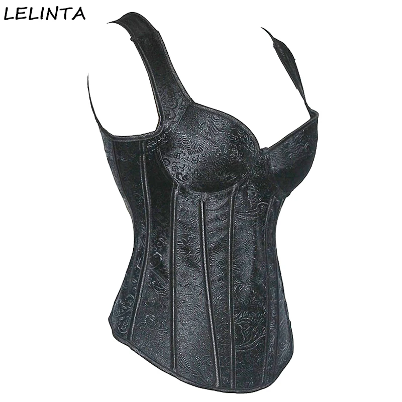 Cena LELINTA damski czarny gorset waist trainer gorsety i gorsety kamizelka zasznurować bez kości push up Overbust szczupły pas wyszczuplający w talii gorset