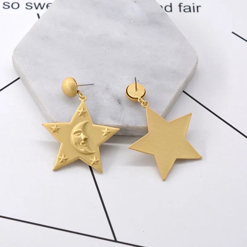 Fashion cute five-pointed star moon smiley earrings