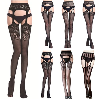 

1PC Women Stockings Transparent Lace Stripe Sexy Stockings Black Fishnet Stocking Thigh Sheer Tights Embroidery Pantyhose Tights
