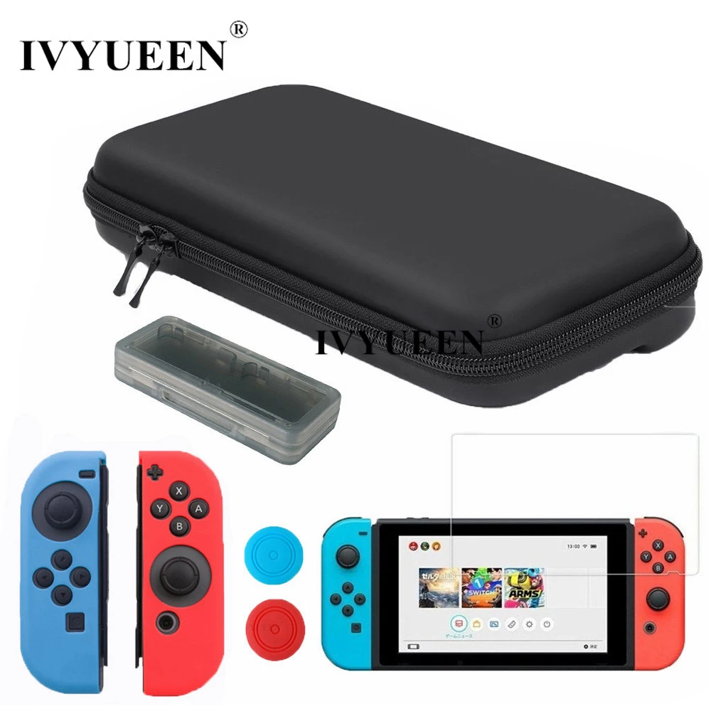 Сумка для хранения IVYUEEN, чехол для Kind Switch NS Console из закаленного стекла, защитный силиконовый чехол для Joy Con, контроллер