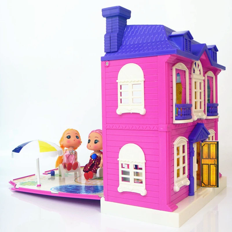 Dollhouse with Music LED Light Accessories 3D House Miniature Furniture Doll House Model Toy For Girls Children Gifts