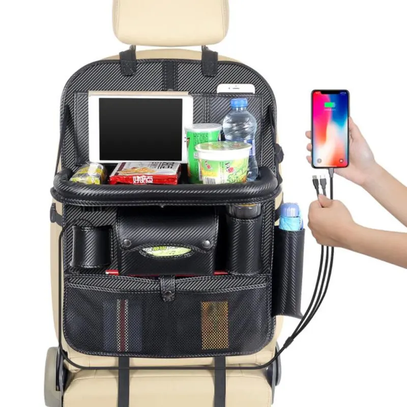3 USB сумка-Органайзер для автомобиля на заднем сиденье для зарядки телефона для хранения Авто аксессуары на заднем сиденье детский Настольный держатель для напитков для путешествий