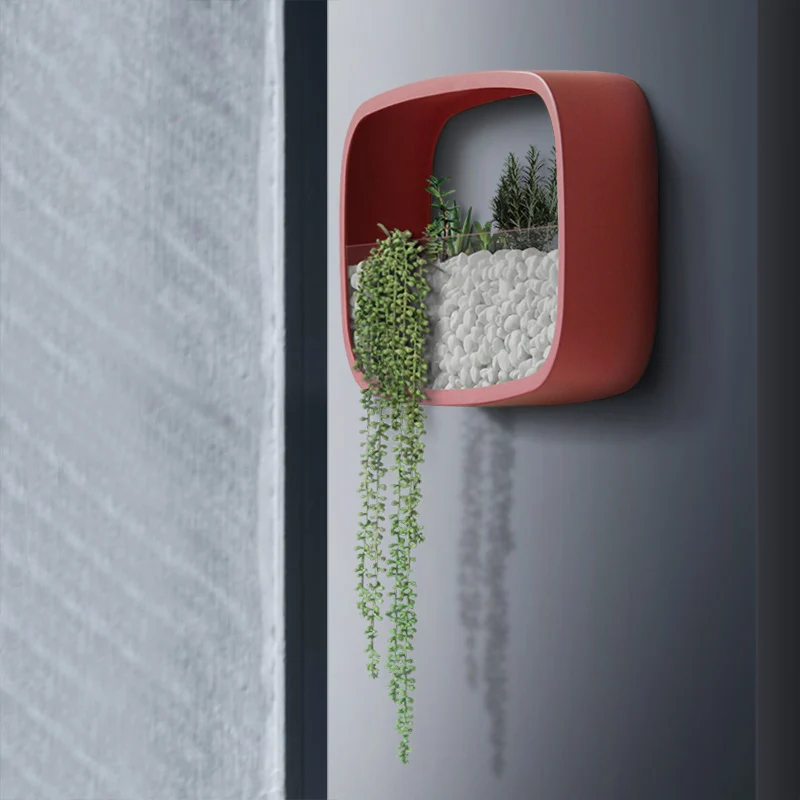 Kaufen Moderne Wand Vase Einfarbig Runde Quadrat Rechteck Eisen Kunst Hängen Bonsai Vasen Künstliche Pflanze Blume Halter Pflanzer Decor