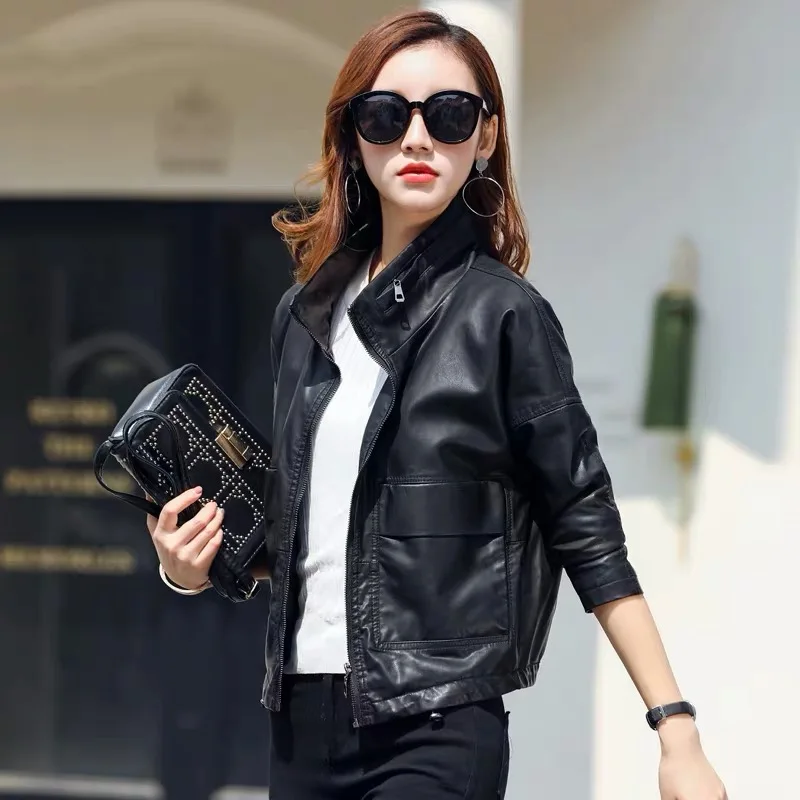Тема 21 куртка из искусственной кожи женская новая модная черная мотоциклетная куртка короткая искусственная кожа размера плюс Повседневная байкерская куртка верхняя одежда