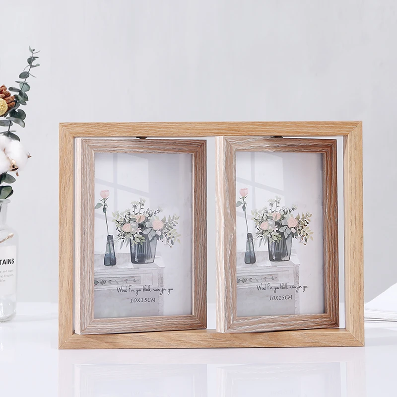 Creative Nordic Vintage Wooden Photo Frame Platform 6 Inch 7 Inch Rotating Double-sided Photo Frame Combined Decoration Crafts - Цвет: As shown