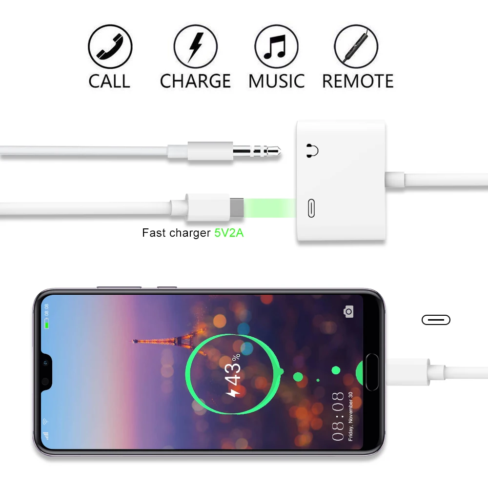 Ascromy USB C разветвитель до 3,5 мм Тип C адаптер аудио зарядное устройство AUX адаптер для huawei mate 10 P20 Pro samsung Galaxy S8 Plus type c