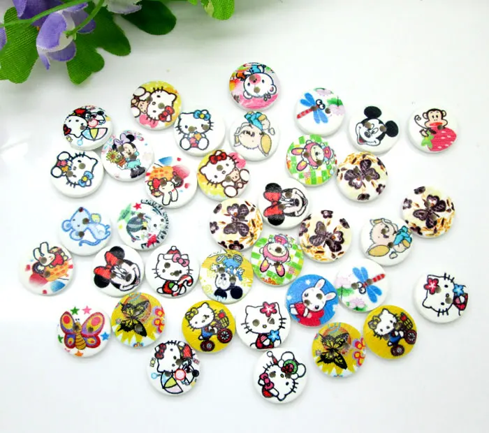 Buy 100Pcs 15mm Mixed Round Animal Wooden Buttons For