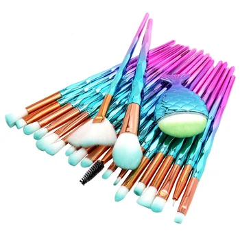 

SinSo 1-21pcs Mermaid Diamond Makeup Brush Set Fish Tail Foundation Blush Eye shadow Make up Brush Contour Blending Brushes Kit